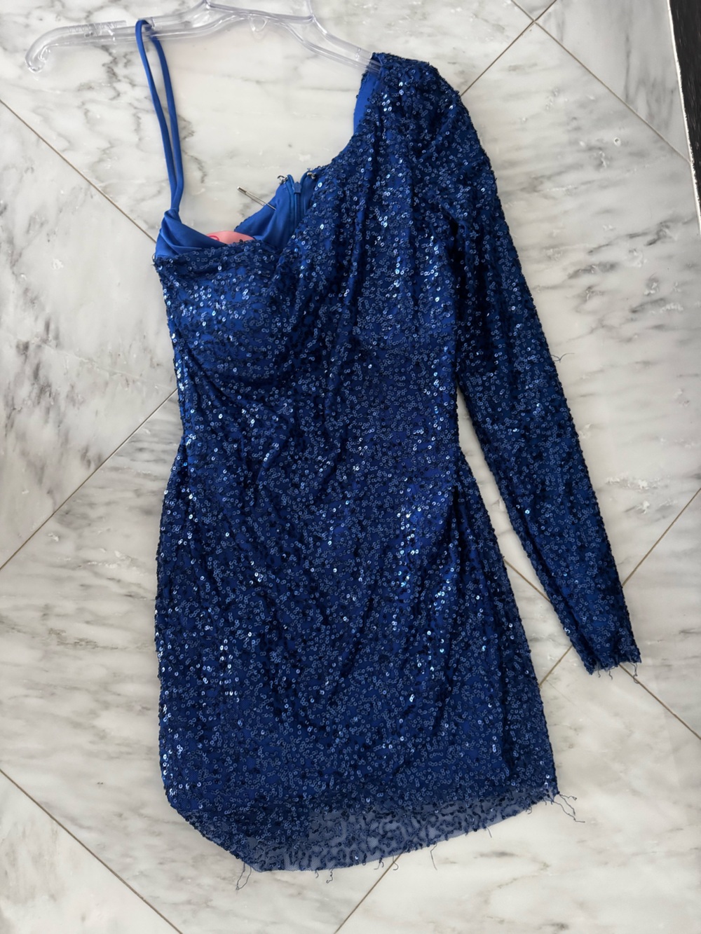 Maggie Sottero Royal Blue One-Shoulder Sequin Dress